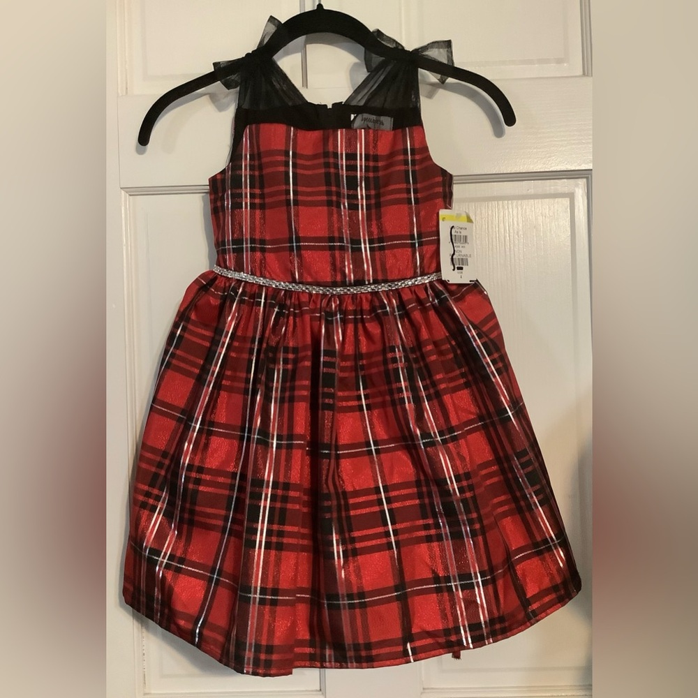 190 Speechless Kids Toddler Girls Red Plaid Dress with Black Accents, Size 4